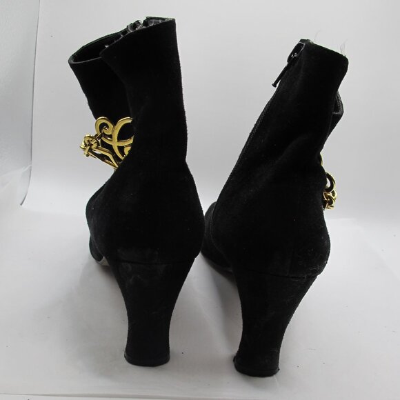 Norma B black suede ankle boots with gold accent and 3 inch heel 9N - Picture 2 of 7